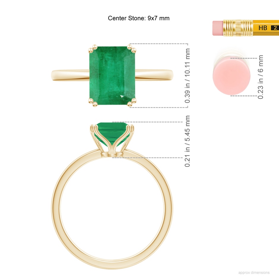 9x7mm A Emerald-Cut Emerald Solitaire Classic Engagement Ring in Yellow Gold ruler