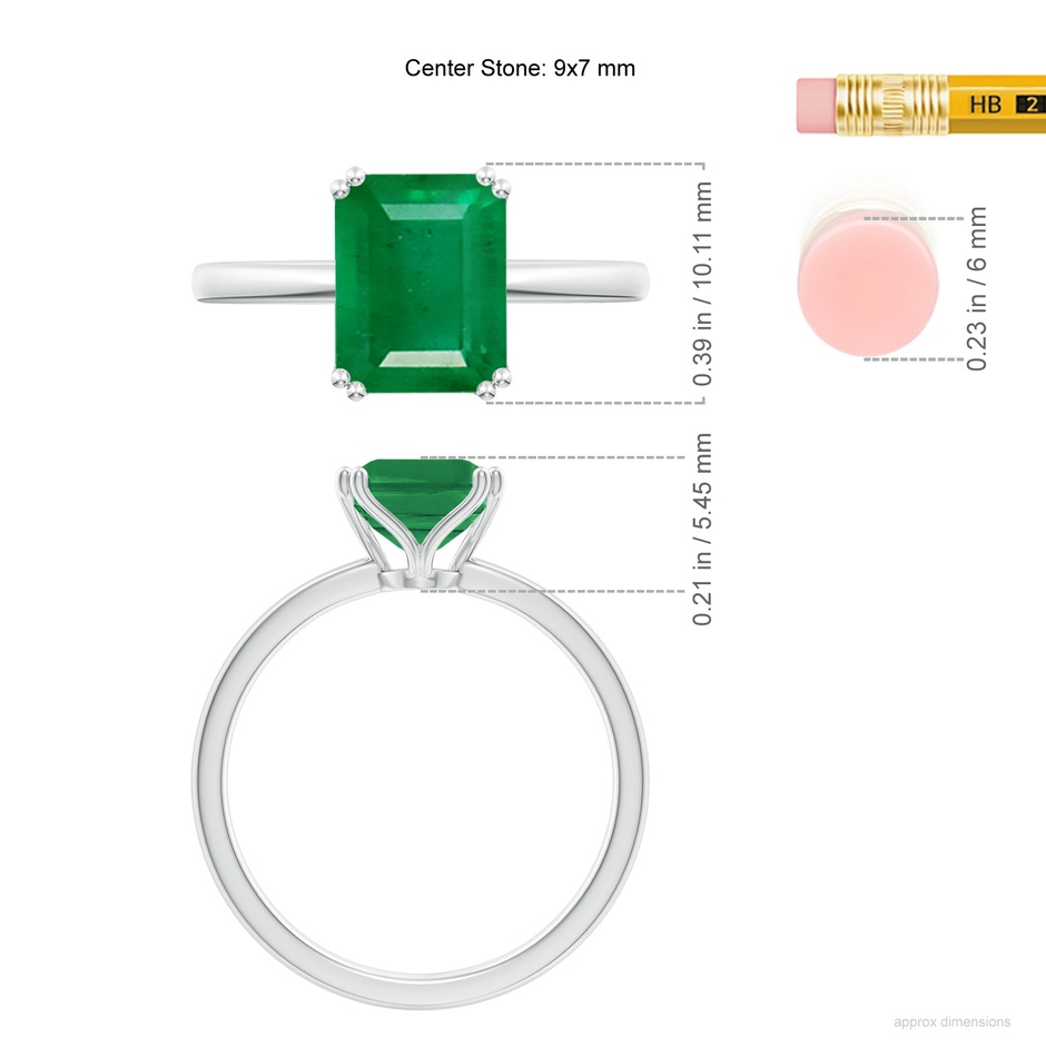 9x7mm AA Emerald-Cut Emerald Solitaire Classic Engagement Ring in P950 Platinum ruler
