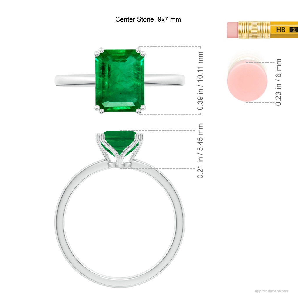 9x7mm AAA Emerald-Cut Emerald Solitaire Classic Engagement Ring in White Gold ruler