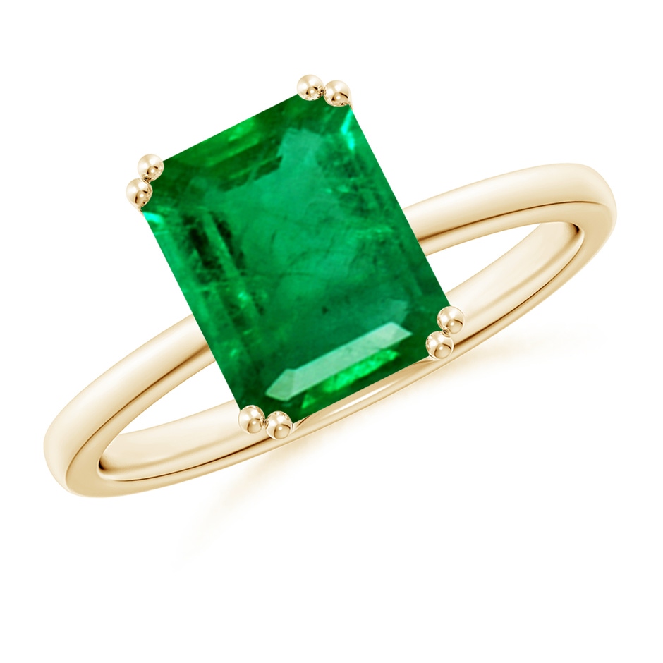 9x7mm AAA Emerald-Cut Emerald Solitaire Classic Engagement Ring in Yellow Gold 