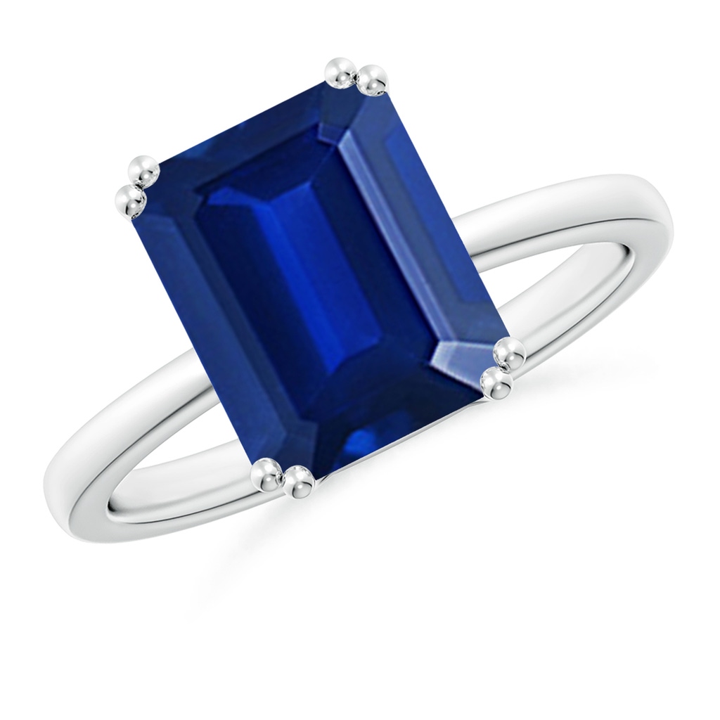 10x8mm Lab-Grown Emerald-Cut Blue Sapphire Solitaire Classic Engagement Ring in P950 Platinum