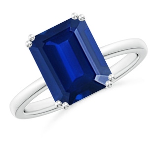 10x8mm Lab-Grown Emerald-Cut Blue Sapphire Solitaire Classic Engagement Ring in White Gold