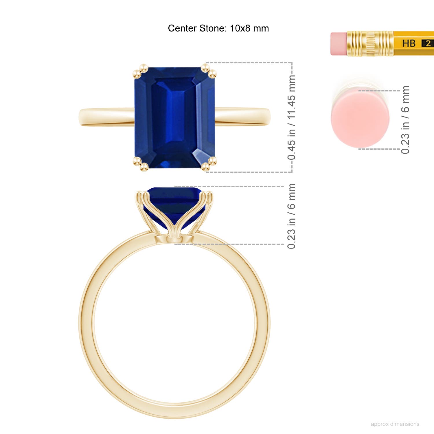 10x8mm AAAA Emerald-Cut Blue Sapphire Solitaire Classic Engagement Ring in Yellow Gold - ruler