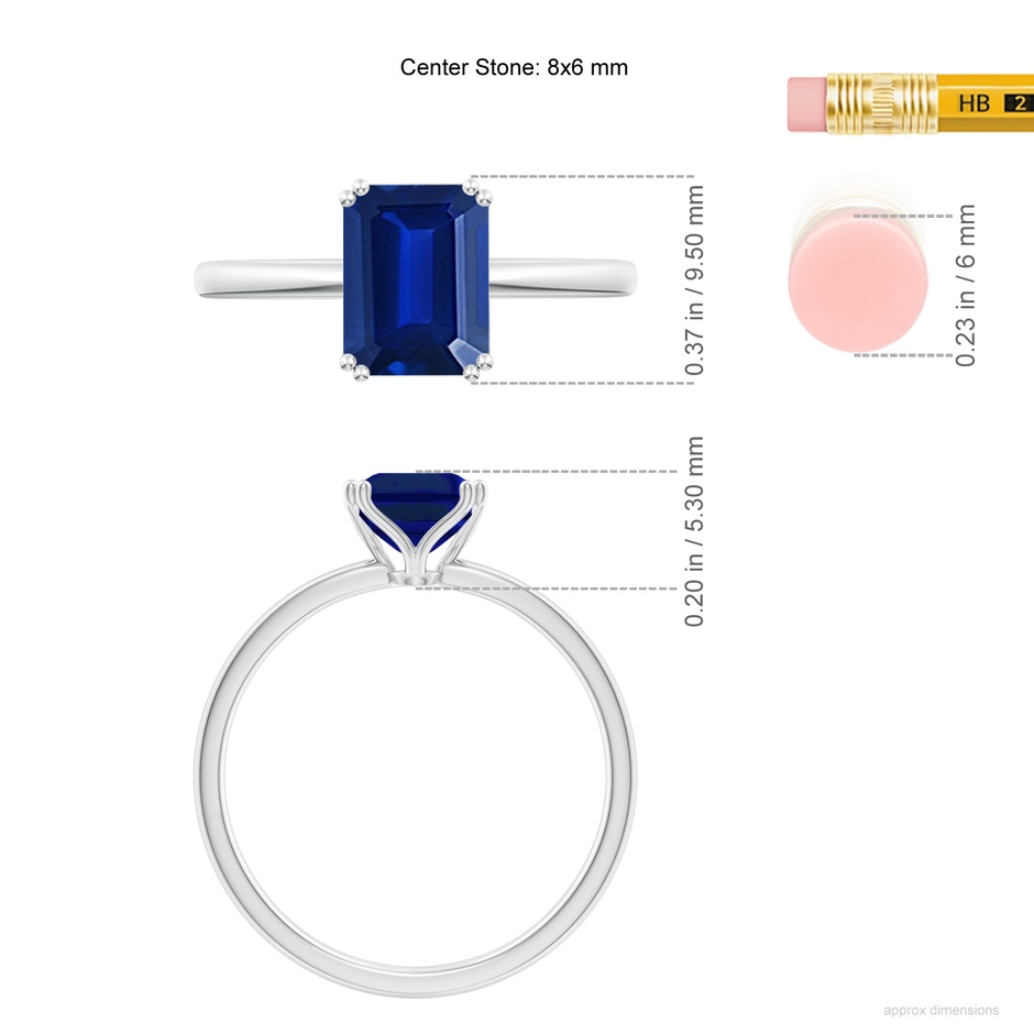 8x6mm Lab-Grown Emerald-Cut Blue Sapphire Solitaire Classic Engagement Ring in White Gold ruler