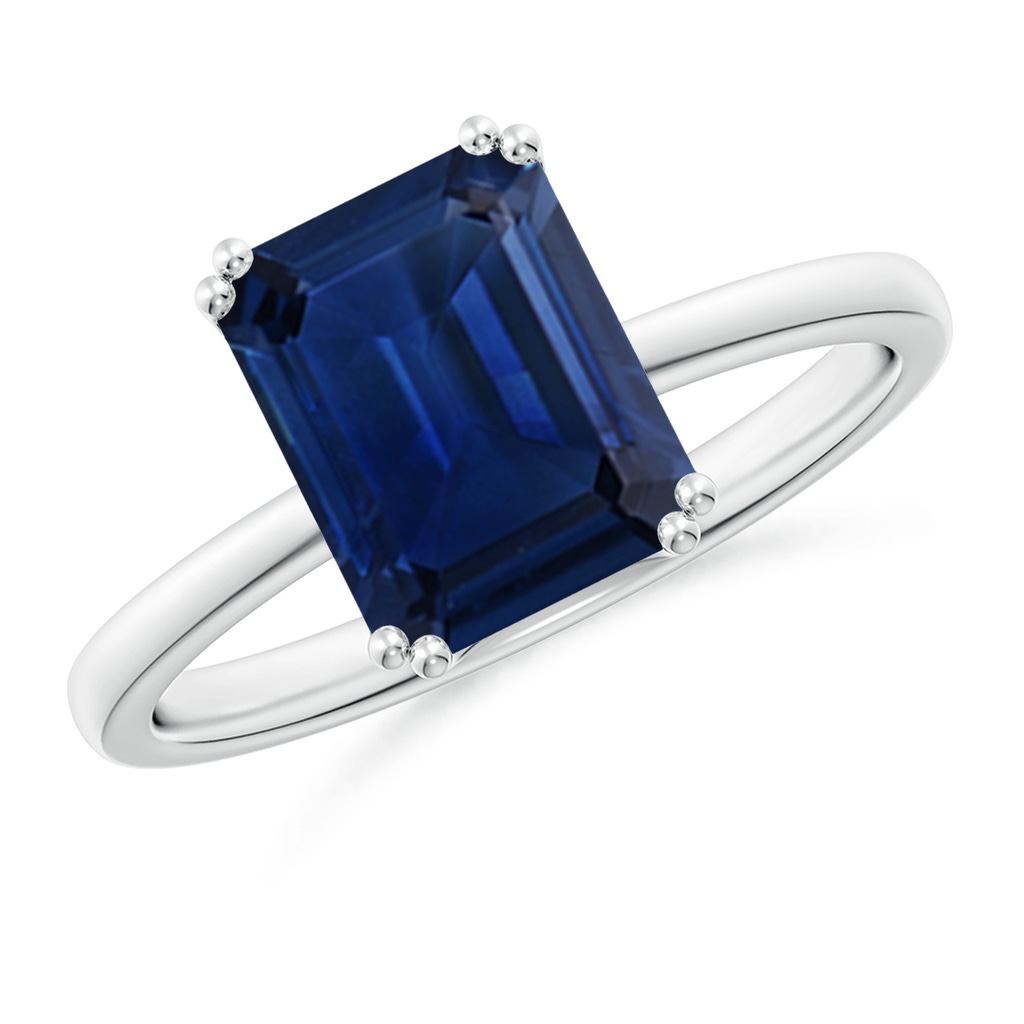 9x7mm AAA Emerald-Cut Blue Sapphire Solitaire Classic Engagement Ring in White Gold 