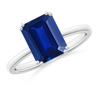 9x7mm AAAA Emerald-Cut Blue Sapphire Solitaire Classic Engagement Ring in 9K White Gold