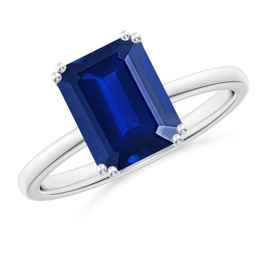 9x7mm Lab-Grown Emerald-Cut Blue Sapphire Solitaire Classic Engagement Ring in White Gold 