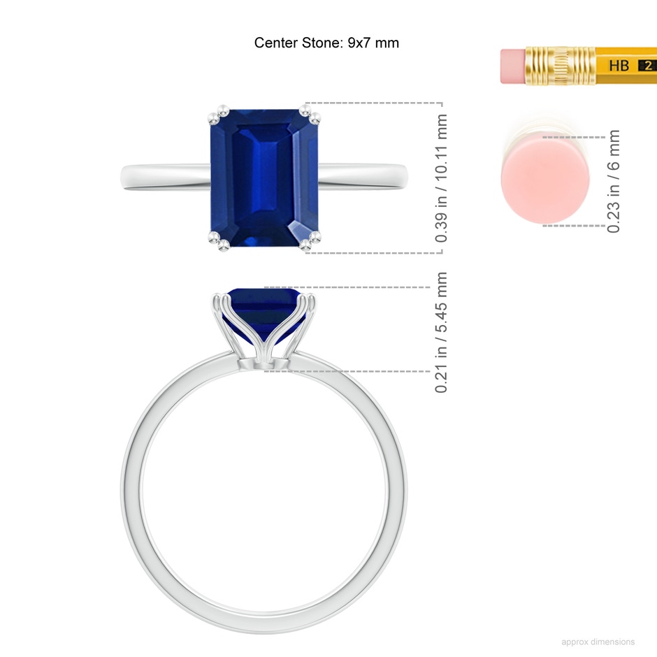 9x7mm Lab-Grown Emerald-Cut Blue Sapphire Solitaire Classic Engagement Ring in White Gold ruler