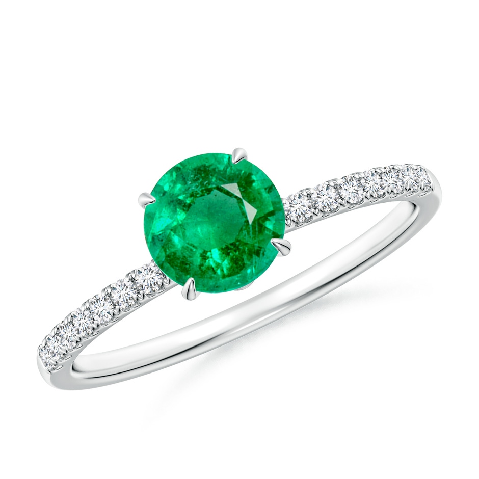 6mm AAA Round Emerald Hidden Halo Engagement Ring in White Gold 