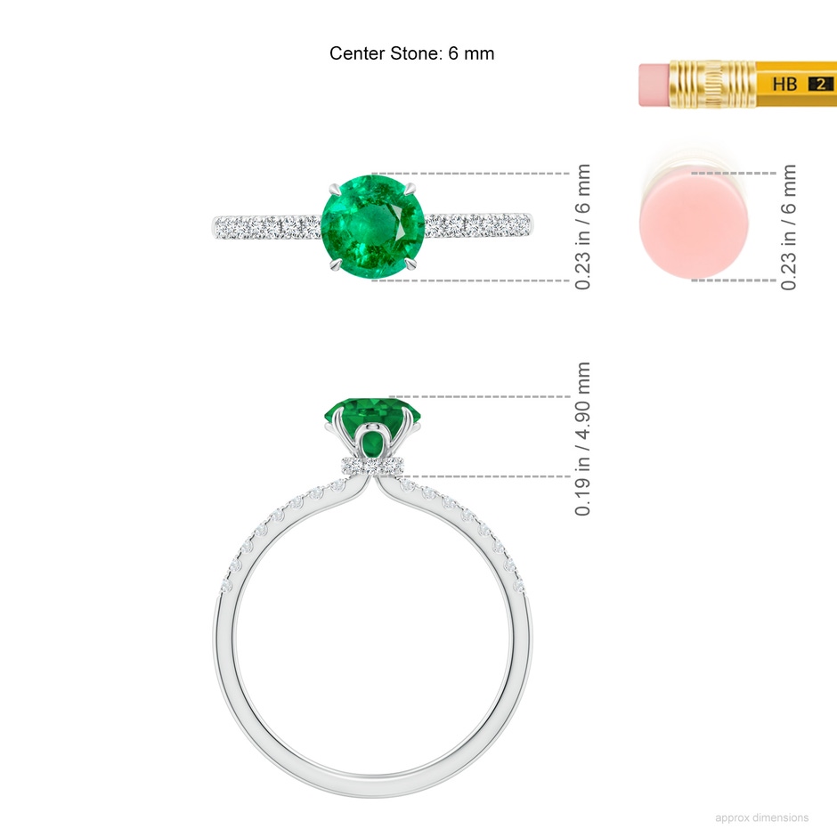 6mm AAA Round Emerald Hidden Halo Engagement Ring in White Gold ruler