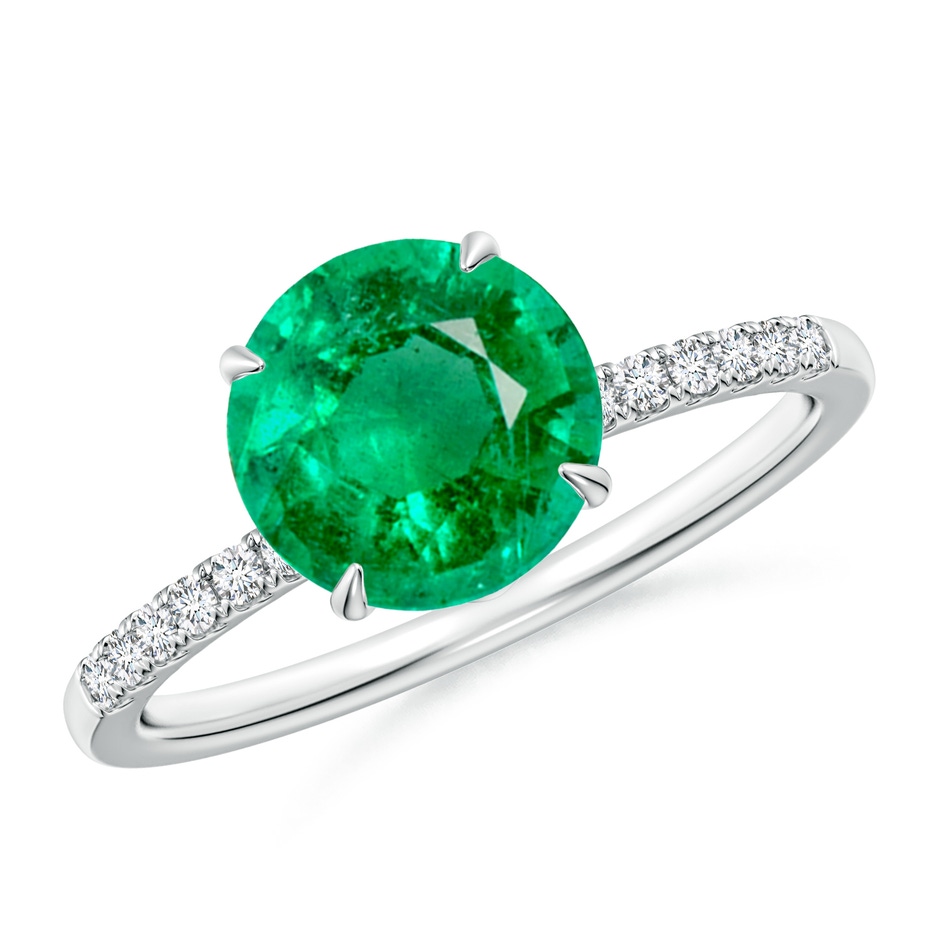 8mm AAA Round Emerald Hidden Halo Engagement Ring in White Gold 