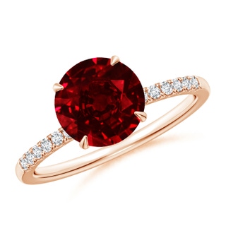 8mm AAAA Round Ruby Hidden Halo Engagement Ring in Rose Gold