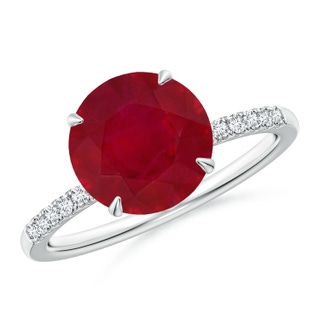 9mm AA Round Ruby Hidden Halo Engagement Ring in P950 Platinum