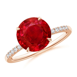 9mm AAA Round Ruby Hidden Halo Engagement Ring in Rose Gold