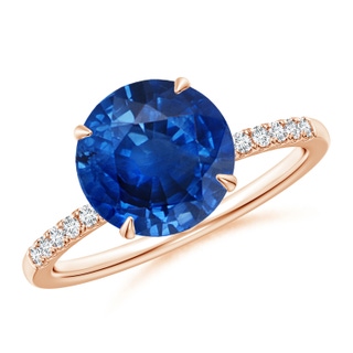 9mm AAA Round Blue Sapphire Hidden Halo Engagement Ring in Rose Gold