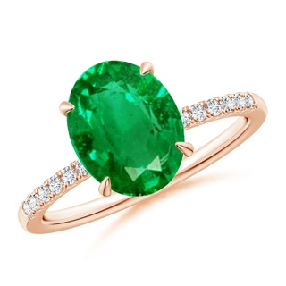 10x8mm AAA Oval Emerald Hidden Halo Engagement Ring in Rose Gold