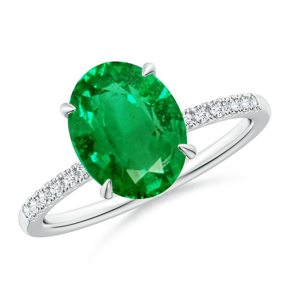 10x8mm AAA Oval Emerald Hidden Halo Engagement Ring in White Gold 