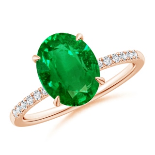 10x8mm AAAA Oval Emerald Hidden Halo Engagement Ring in 10K Rose Gold