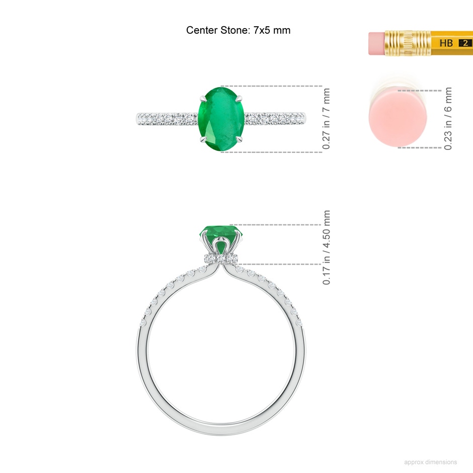 7x5mm A Oval Emerald Hidden Halo Engagement Ring in White Gold ruler