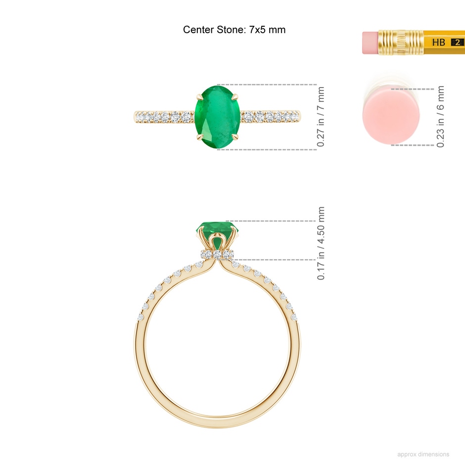 7x5mm A Oval Emerald Hidden Halo Engagement Ring in Yellow Gold ruler