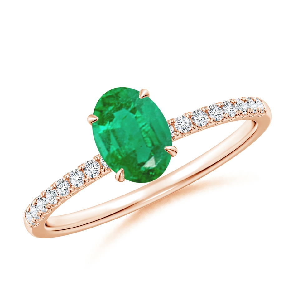 7x5mm AA Oval Emerald Hidden Halo Engagement Ring in Rose Gold 