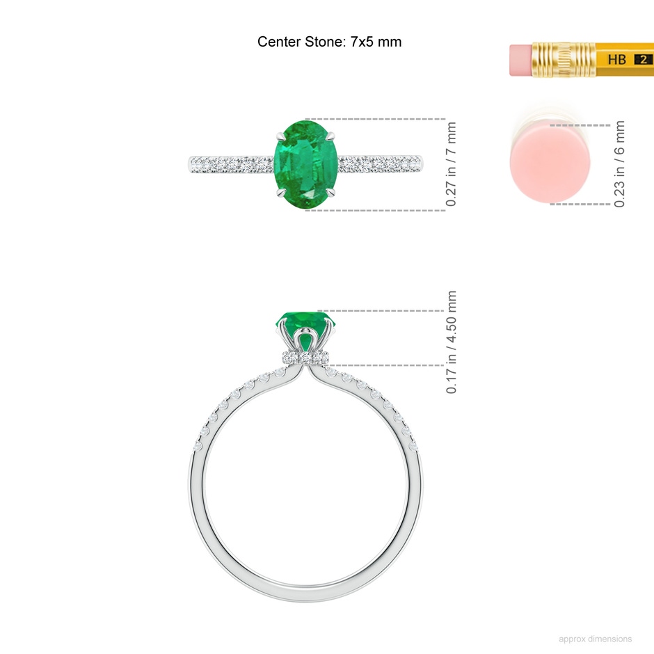 7x5mm AA Oval Emerald Hidden Halo Engagement Ring in White Gold ruler