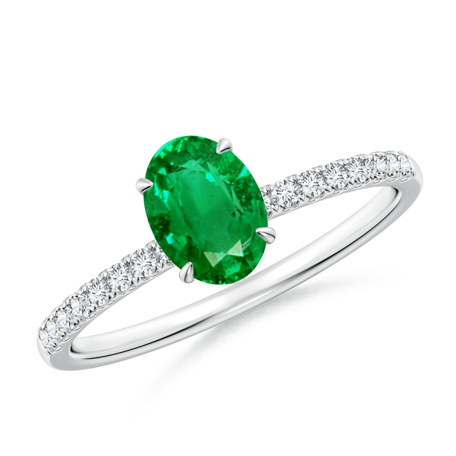 7x5mm AAA Oval Emerald Hidden Halo Engagement Ring in White Gold