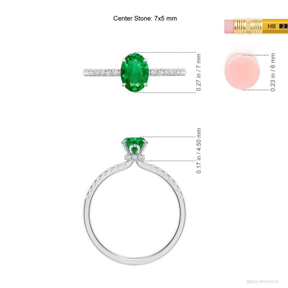 7x5mm AAA Oval Emerald Hidden Halo Engagement Ring in White Gold ruler