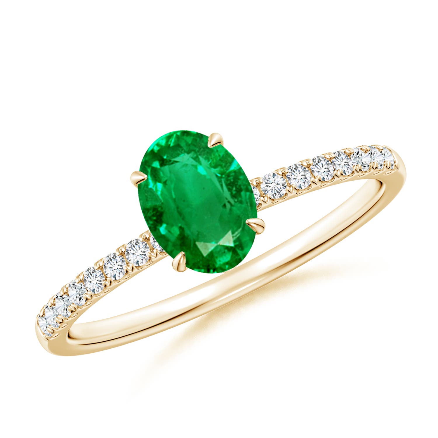 7x5mm AAA Oval Emerald Hidden Halo Engagement Ring in Yellow Gold