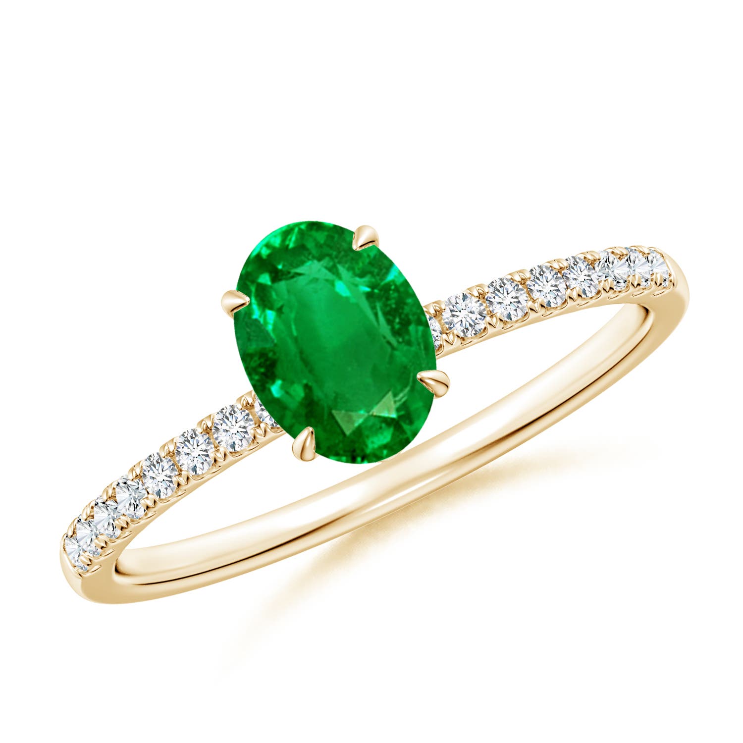 7x5mm AAAA Oval Emerald Hidden Halo Engagement Ring in Yellow Gold