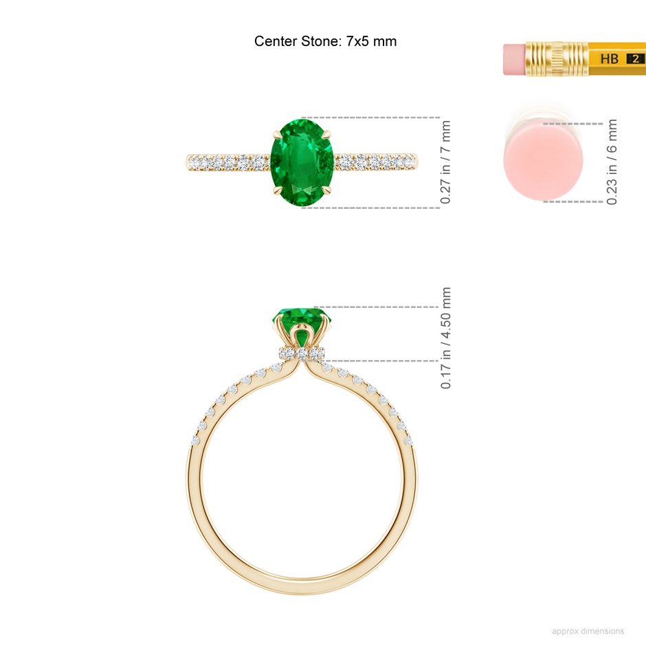 7x5mm AAAA Oval Emerald Hidden Halo Engagement Ring in Yellow Gold ruler