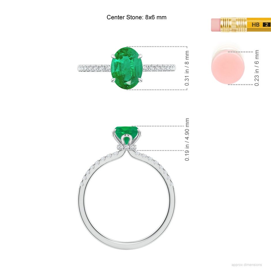 8x6mm AA Oval Emerald Hidden Halo Engagement Ring in P950 Platinum ruler