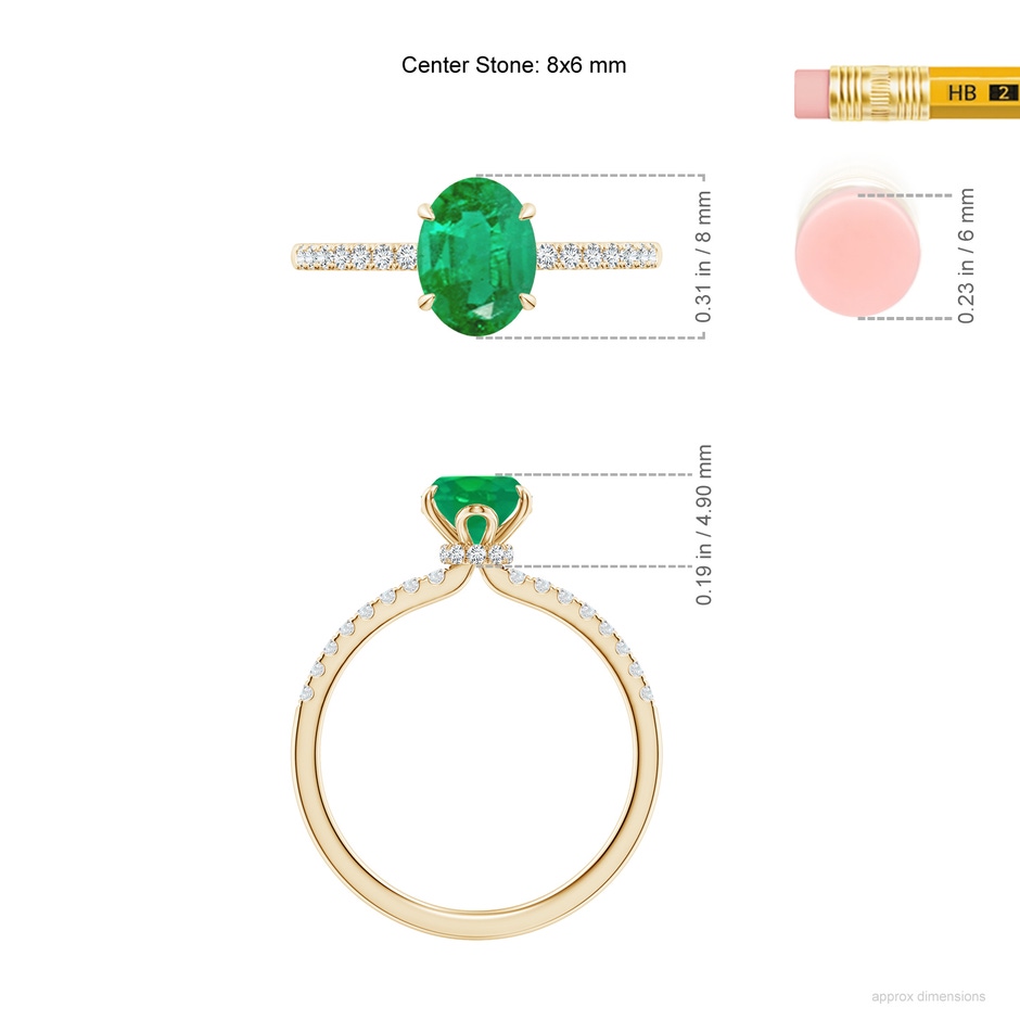 8x6mm AA Oval Emerald Hidden Halo Engagement Ring in Yellow Gold ruler