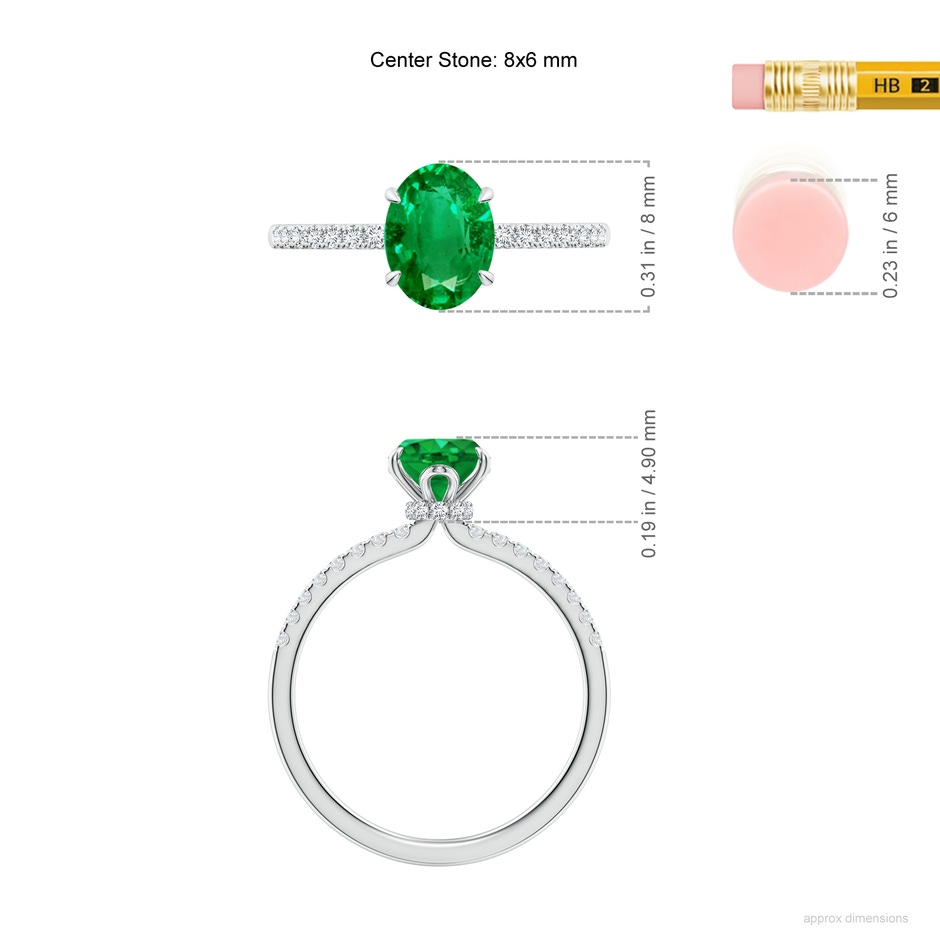 8x6mm AAA Oval Emerald Hidden Halo Engagement Ring in P950 Platinum ruler
