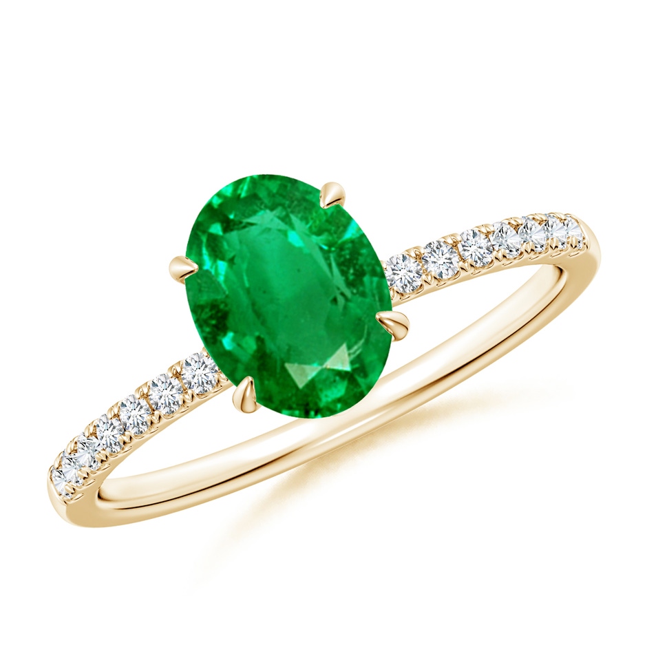 8x6mm AAA Oval Emerald Hidden Halo Engagement Ring in Yellow Gold 