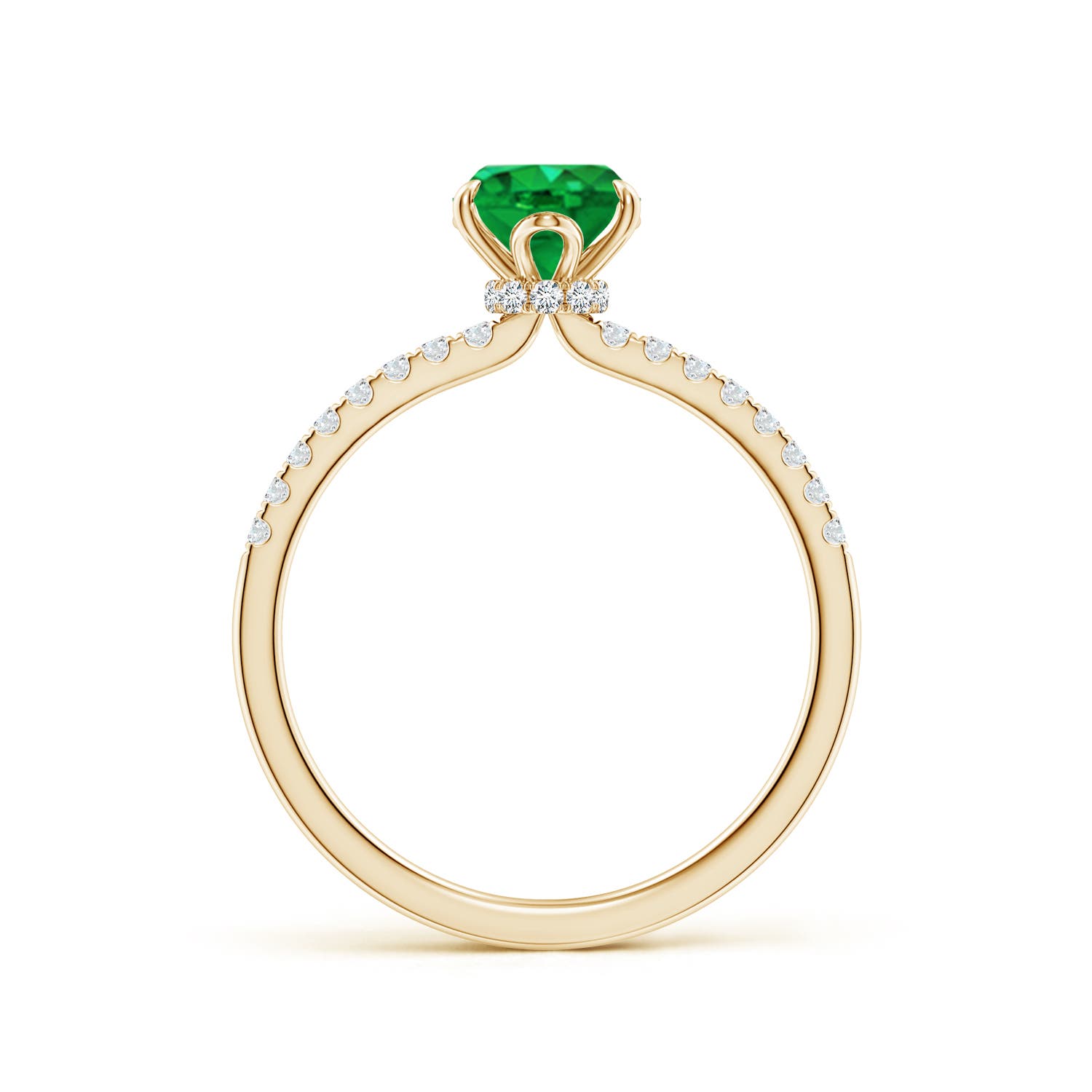 8x6mm AAA Oval Emerald Hidden Halo Engagement Ring in Yellow Gold