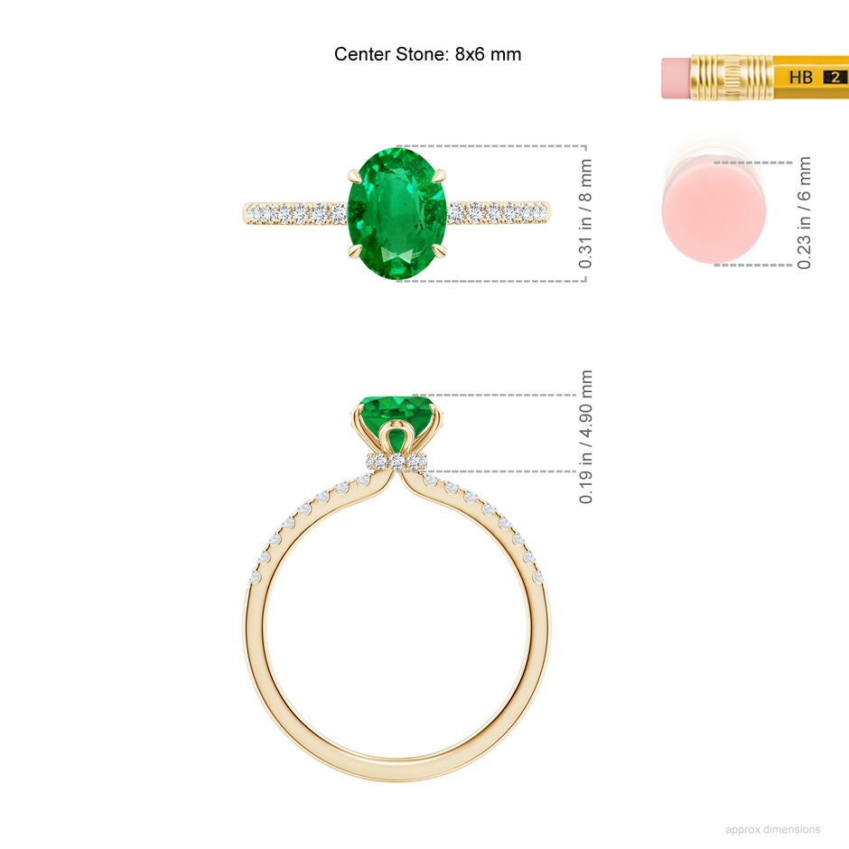 8x6mm AAA Oval Emerald Hidden Halo Engagement Ring in Yellow Gold ruler
