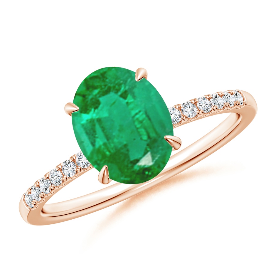 9x7mm AA Oval Emerald Hidden Halo Engagement Ring in Rose Gold 