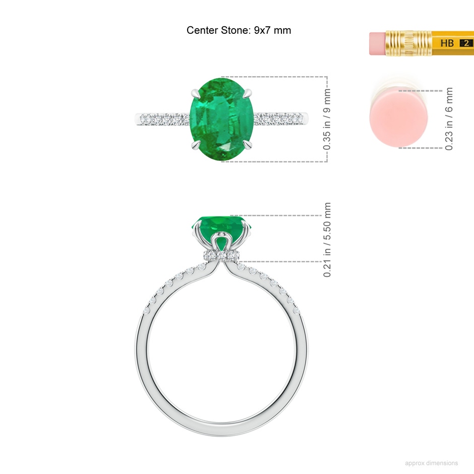 9x7mm AA Oval Emerald Hidden Halo Engagement Ring in White Gold ruler