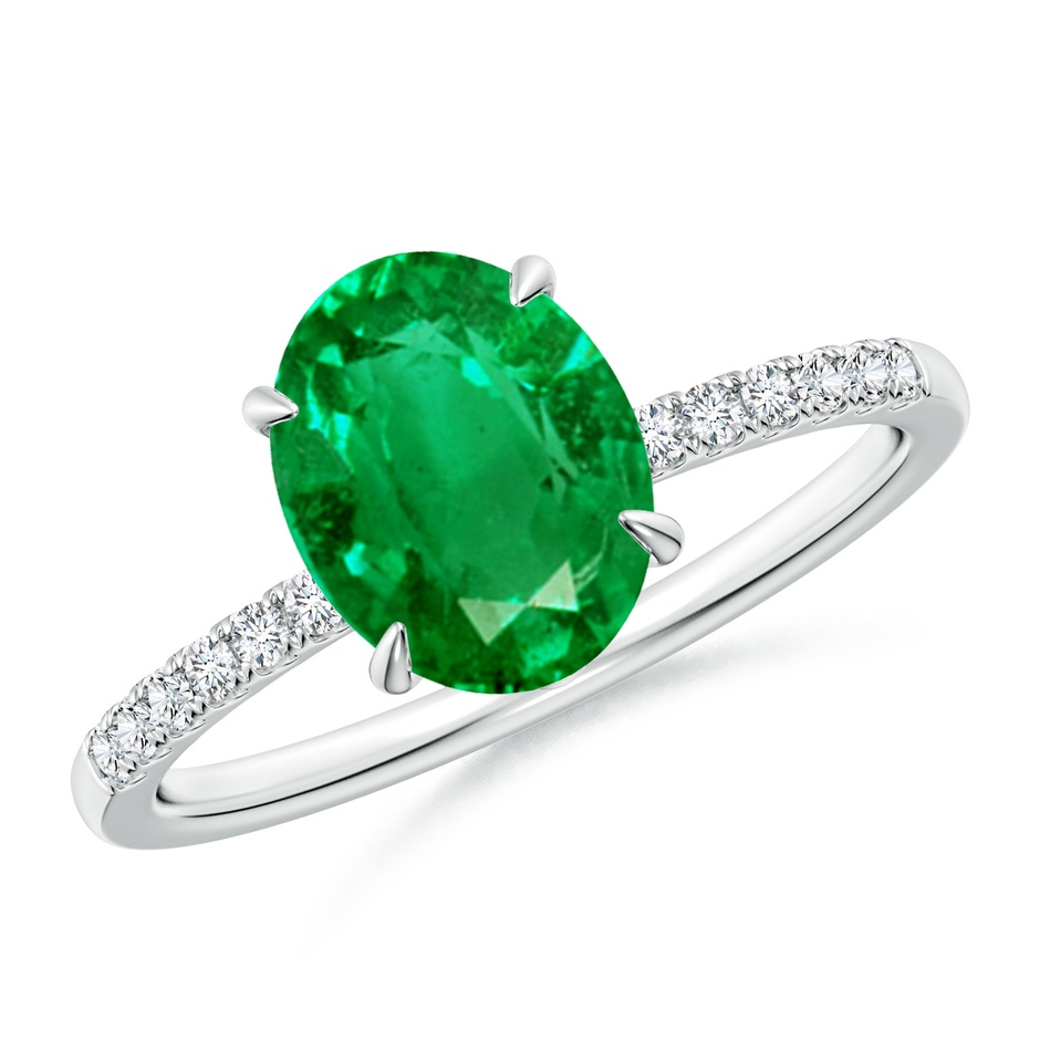 9x7mm AAA Oval Emerald Hidden Halo Engagement Ring in P950 Platinum 