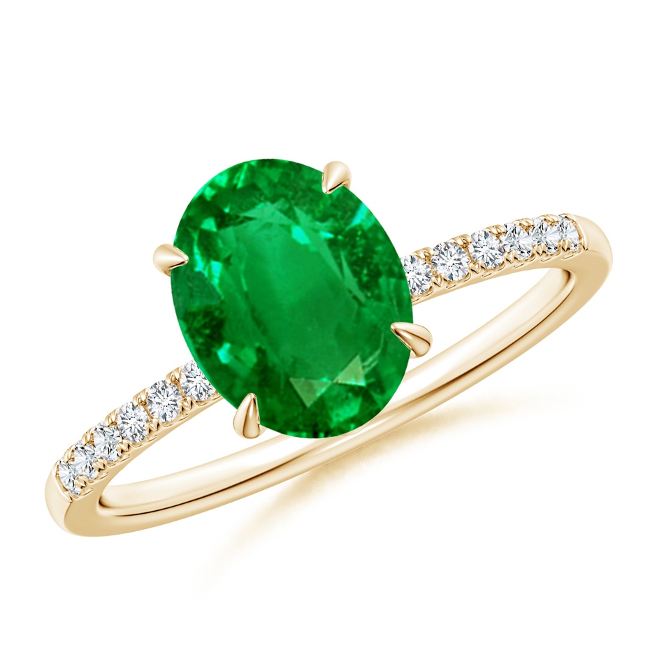 9x7mm AAAA Oval Emerald Hidden Halo Engagement Ring in Yellow Gold 