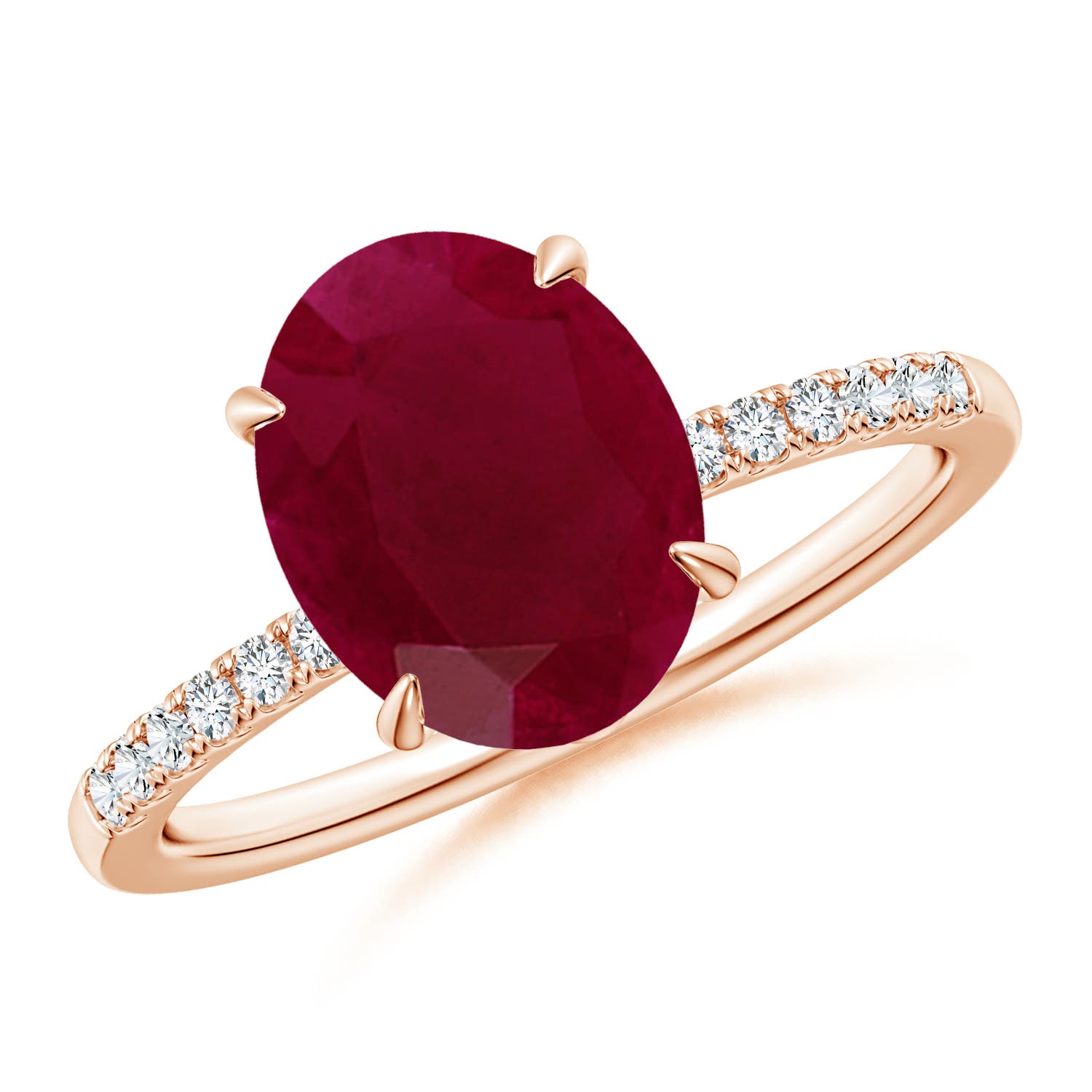 10x8mm A Oval Ruby Hidden Halo Engagement Ring in Rose Gold