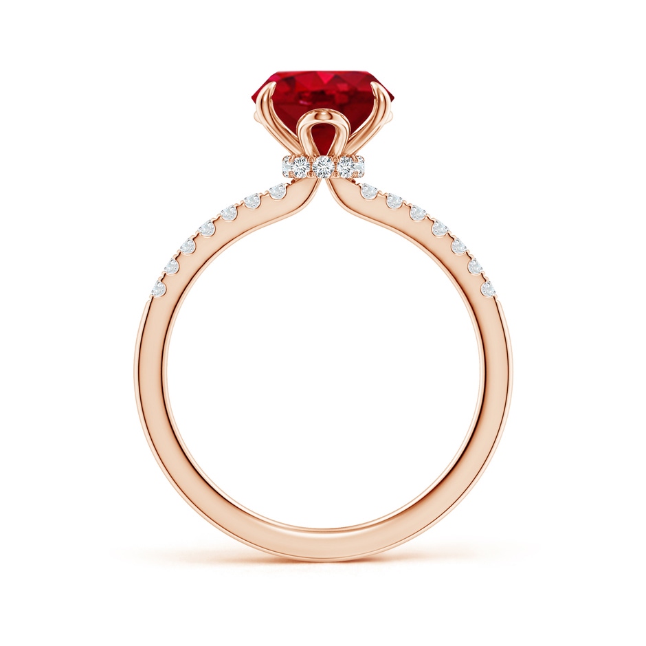 10x8mm AAA Oval Ruby Hidden Halo Engagement Ring in Rose Gold side 199