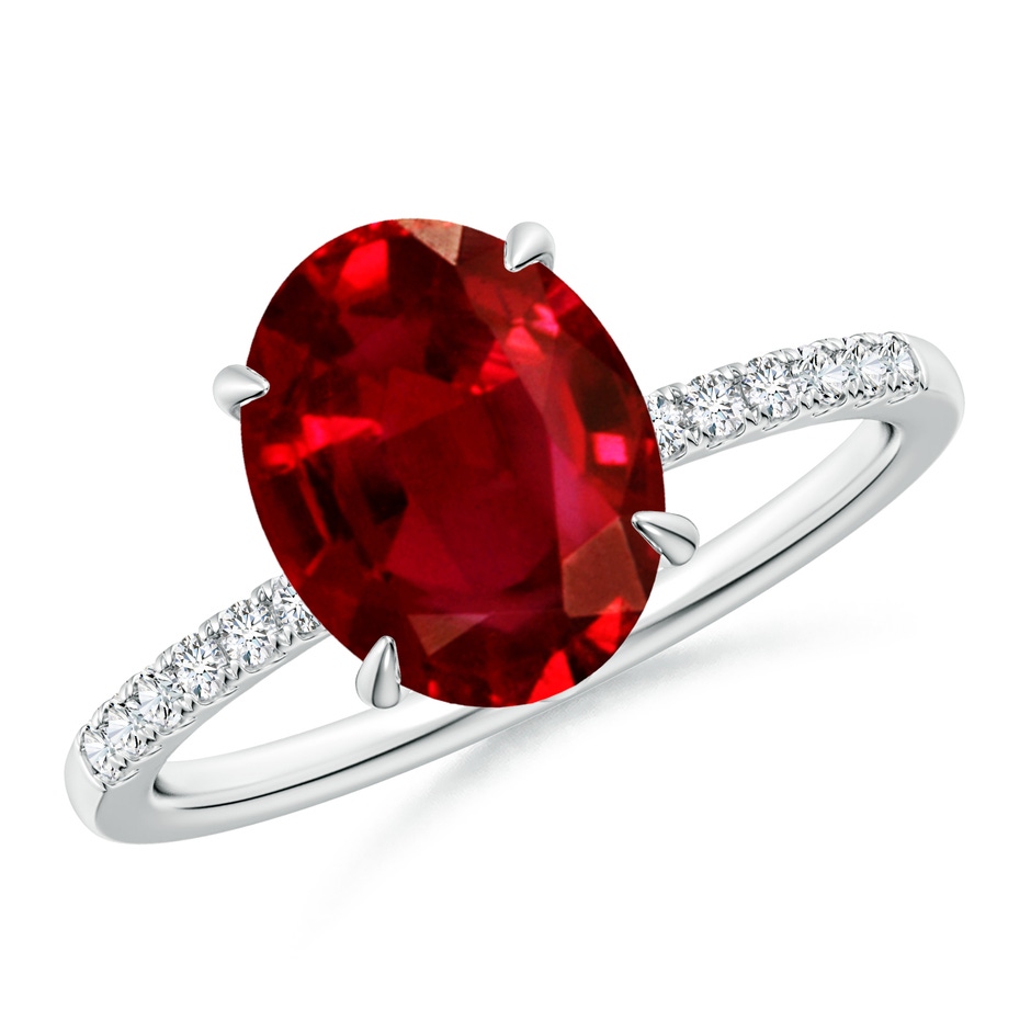 10x8mm AAAA Oval Ruby Hidden Halo Engagement Ring in White Gold 