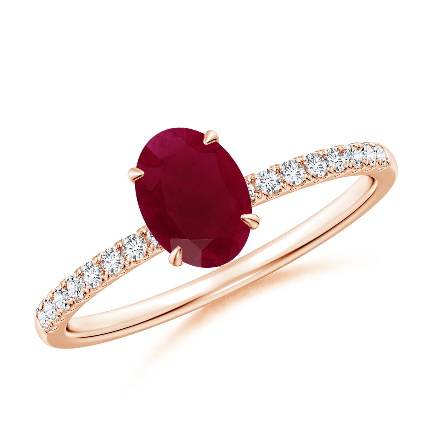7x5mm A Oval Ruby Hidden Halo Engagement Ring in Rose Gold