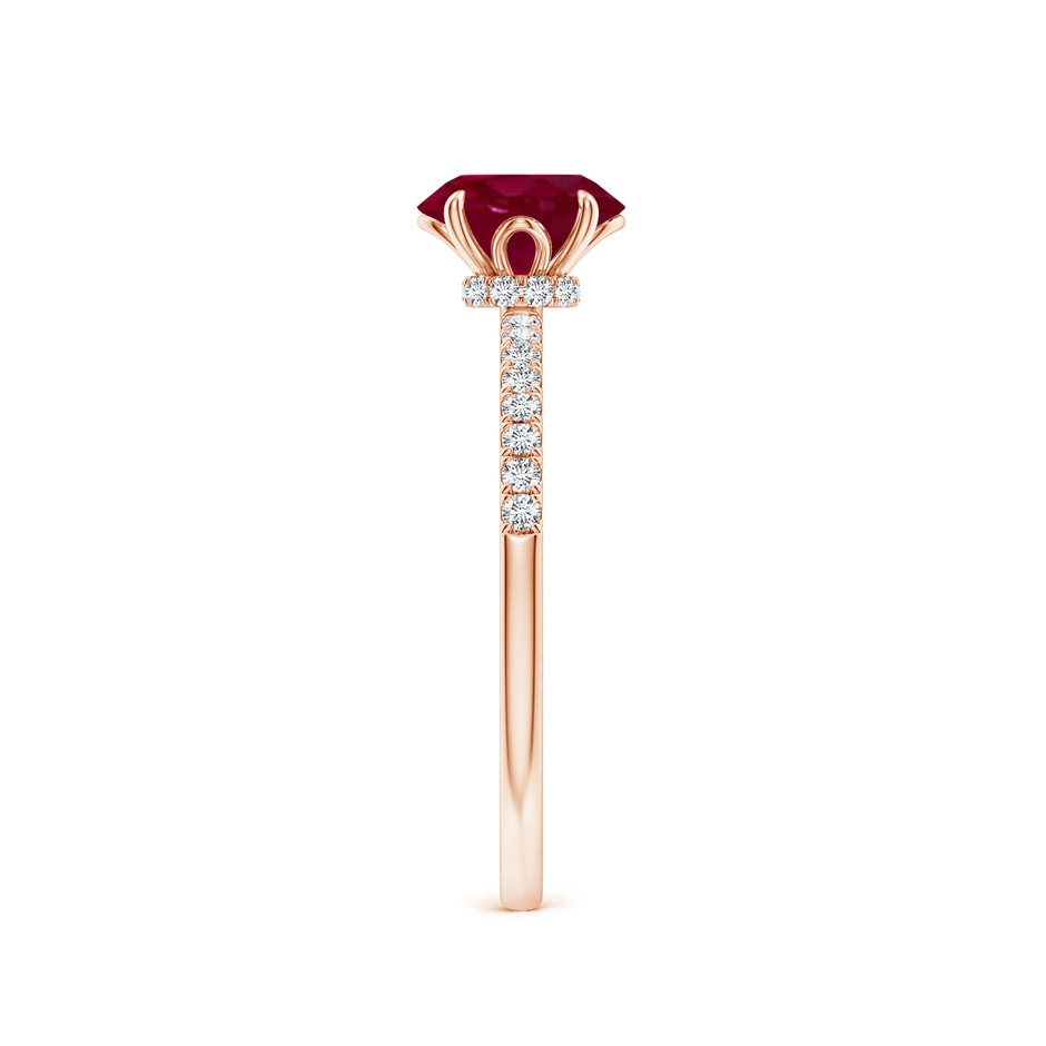 7x5mm A Oval Ruby Hidden Halo Engagement Ring in Rose Gold side 299