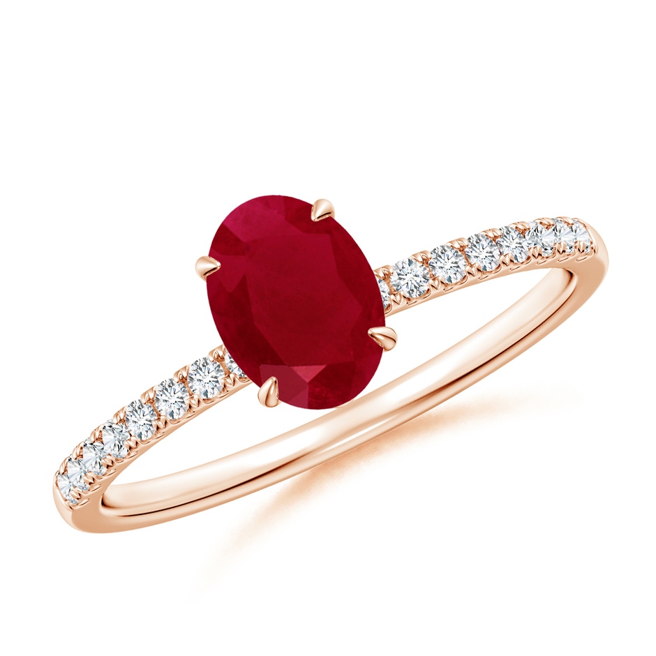7x5mm AA Oval Ruby Hidden Halo Engagement Ring in Rose Gold 
