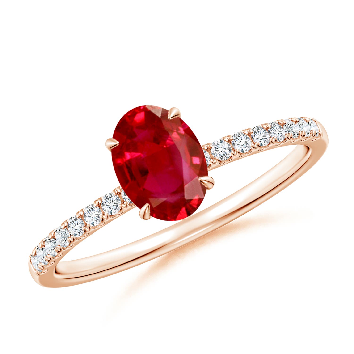 7x5mm AAA Oval Ruby Hidden Halo Engagement Ring in 18K Rose Gold