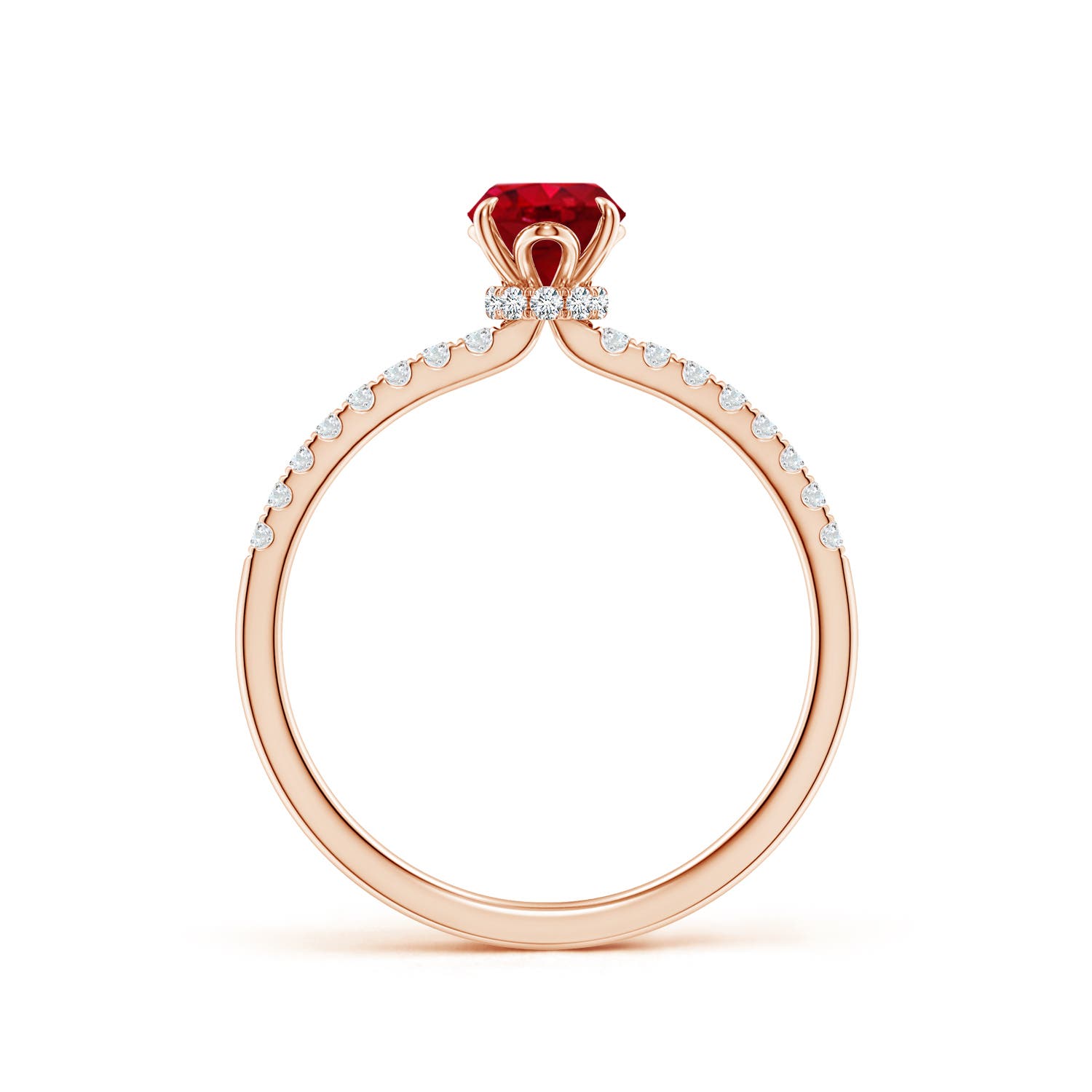 7x5mm AAA Oval Ruby Hidden Halo Engagement Ring in 18K Rose Gold