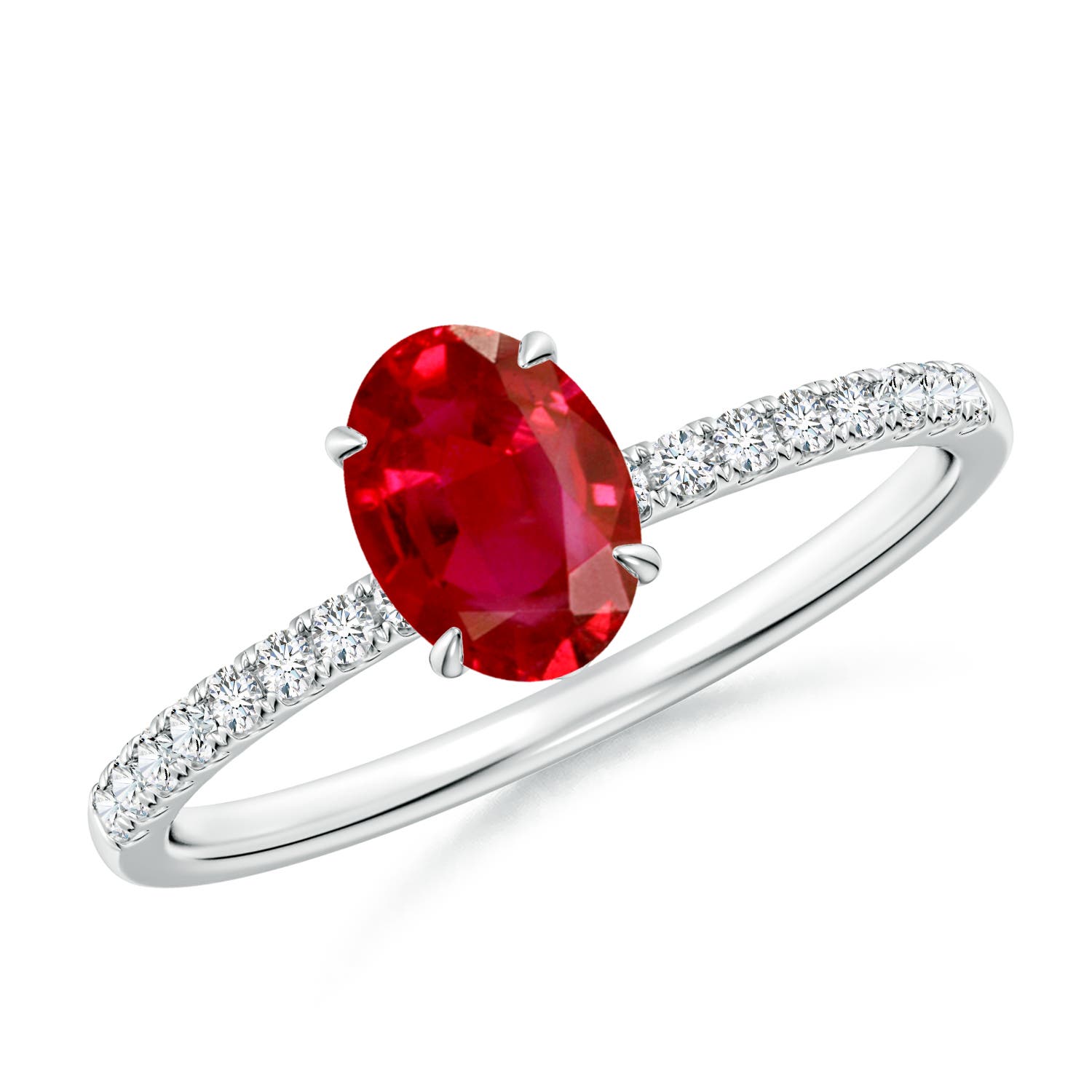 7x5mm AAA Oval Ruby Hidden Halo Engagement Ring in 18CT White Gold